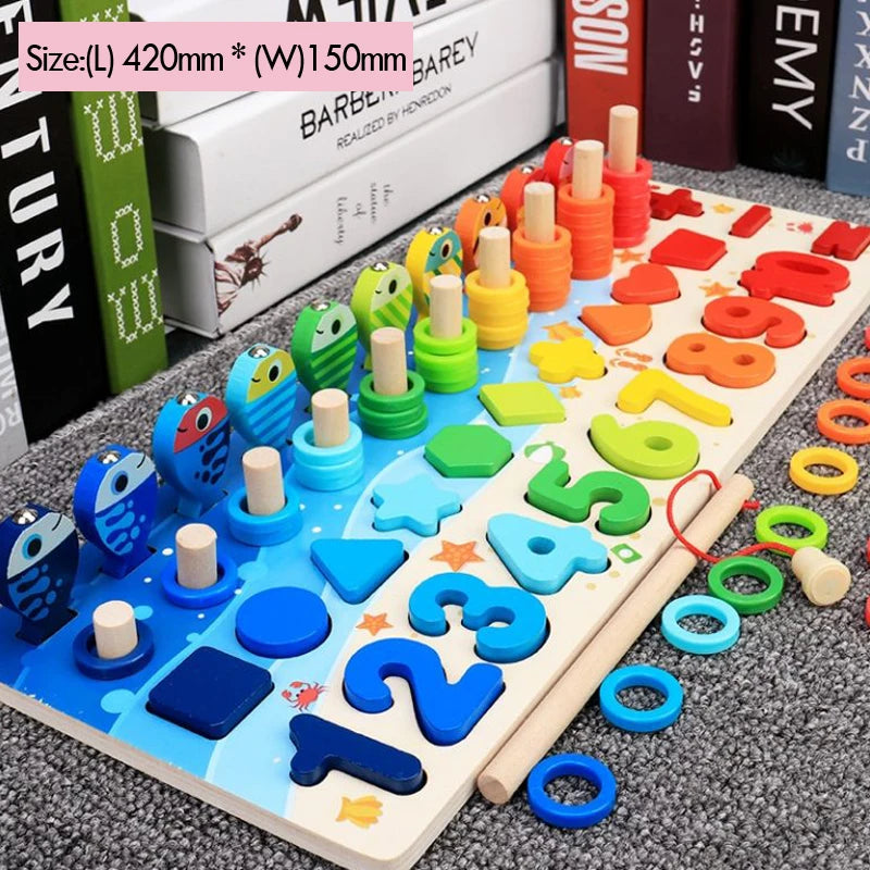 Wooden Montessori Math Fishing Board Shape Sorter Toy