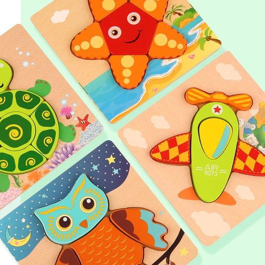 3D Wooden Animal Puzzle: Toddler Cartoon Jigsaw Early Learning Cognition Game