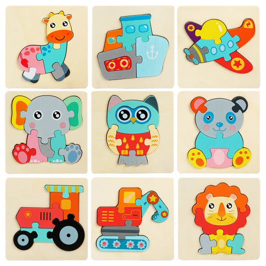 Kids Wooden 3D Animal Puzzle Early Learning Jigsaw