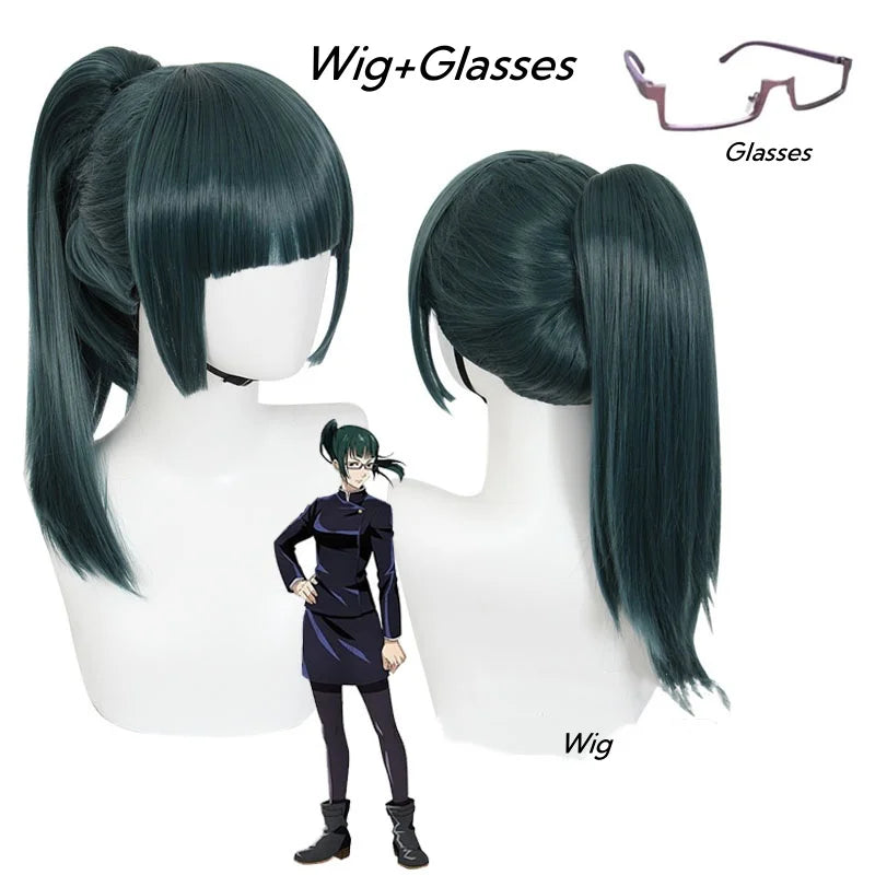 Jujutsu Kaisen Maki Zenin Cosplay Costume Maki Zenin Glasses Wig Top Skirts Full Set Maki Halloween Party Uniform for Women Men