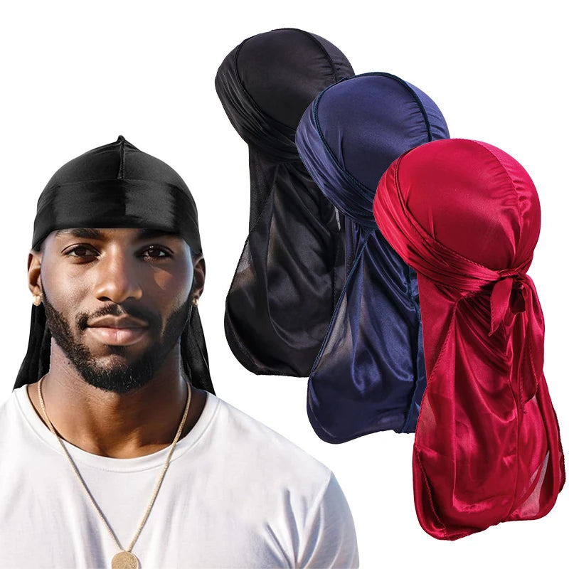 Unisex Silky Long Tail Durag Pirate Hat Turban Fashion Headwraps Cap Bandana Women Men Headwear Caps Hijab Hair Accessories 