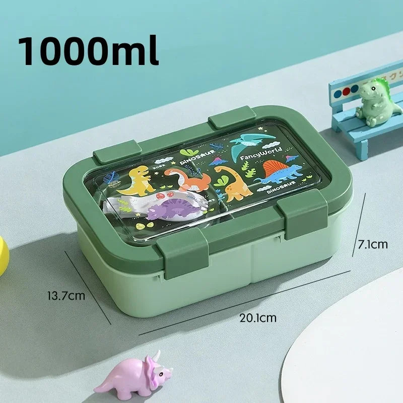 1000/1350ml Portable Cartoon Bento Box with Soup Bowl Lunch Box Buckle Design Sealed Leak-proof Picnic Food Storage Container