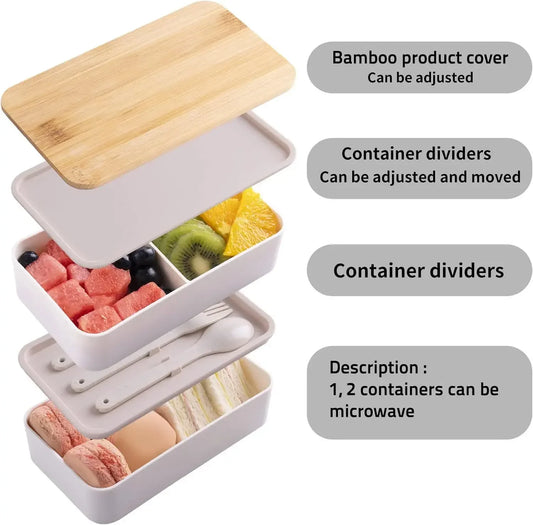 2 Tier Stackable Bento Lunch Box Leakproof Food Container Set Utensils