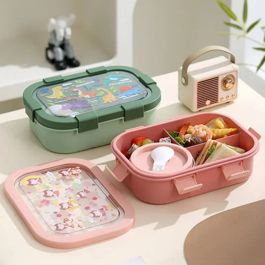 1000/1350ml Portable Cartoon Bento Box with Soup Bowl Lunch Box Buckle Design Sealed Leak-proof Picnic Food Storage Container