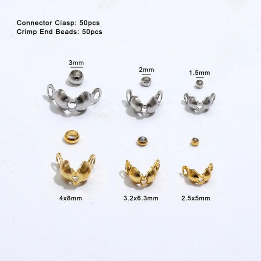 100pcs/lot Stainless Steel Gold Plated Connector Clasp Crimp End Beads For Bracelet Necklace Chains DIY Jewelry Making Supplies
