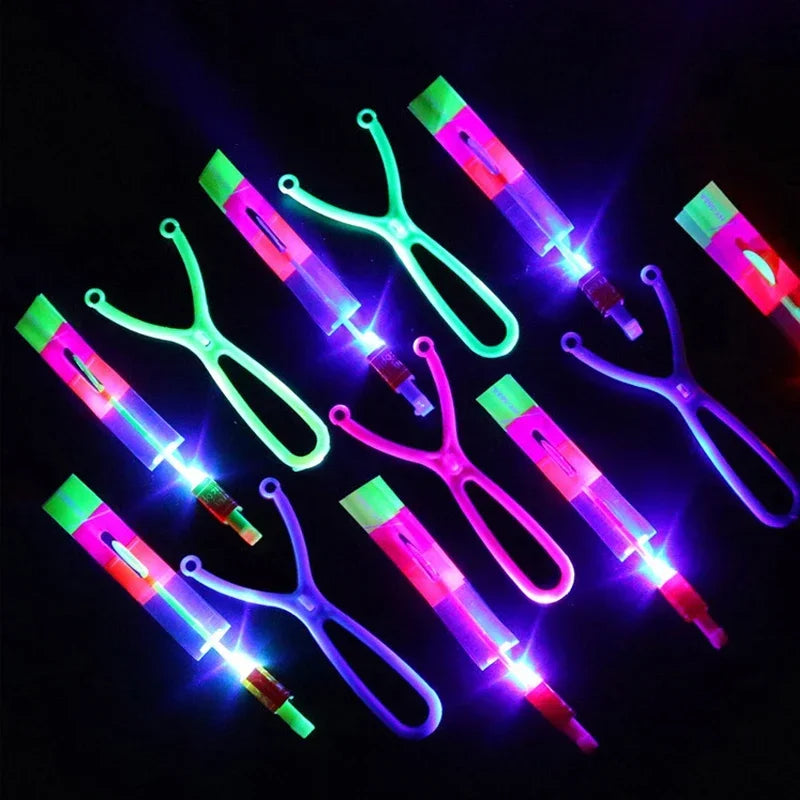 LED Light Flying Arrow Helicopter Slingshot Toys Set