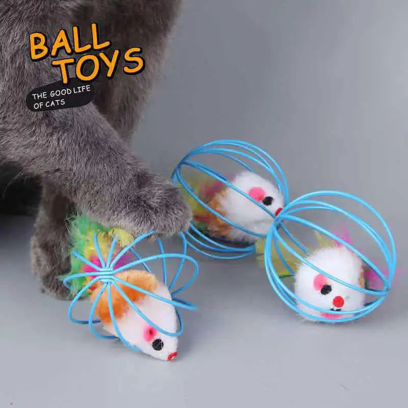 Mouse in Cage Cat Toy Interactive Chase Ball
