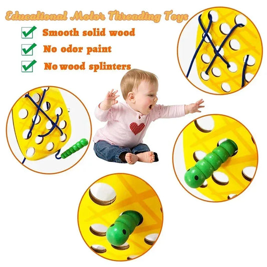 Wooden Lacing Toy Fruit Threading Activity Puzzle