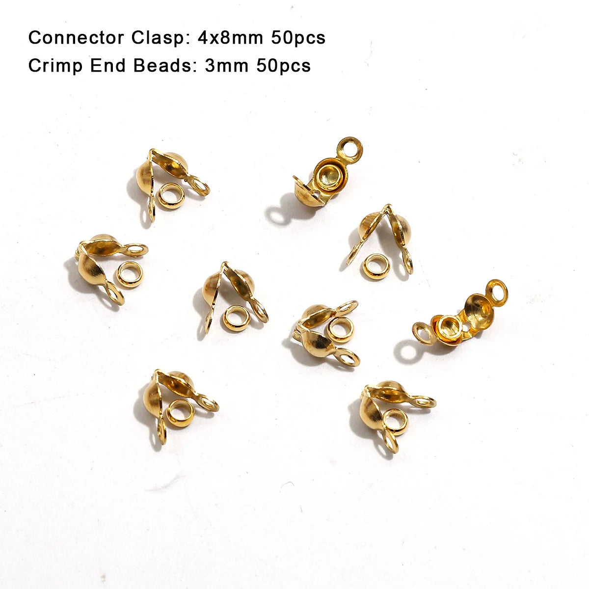100pcs/lot Stainless Steel Gold Plated Connector Clasp Crimp End Beads For Bracelet Necklace Chains DIY Jewelry Making Supplies
