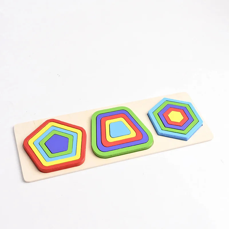 Wooden Geometric Shape Sorter Toddler Math Stacking Puzzle