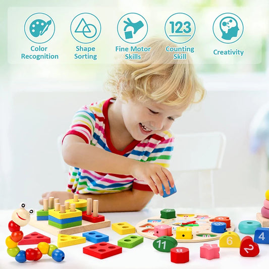 Montessori Wooden Toy Set: Toddler Educational Learning Toys & Puzzles