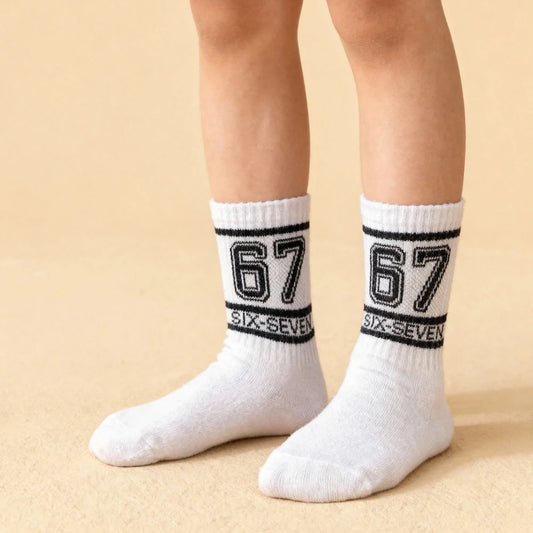 Teen Fashion Socks 67 Print Mid Calf Sports Socks Kids