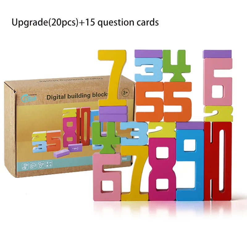 Wooden Digital Number Blocks Stacking Brain Puzzle Toy