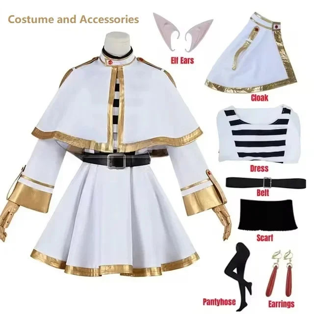 Sousou No Frieren Cosplay Costume Wig Shoes Anime Figures Magician Dress Elf Ear Halloween Party Charistmas for Women