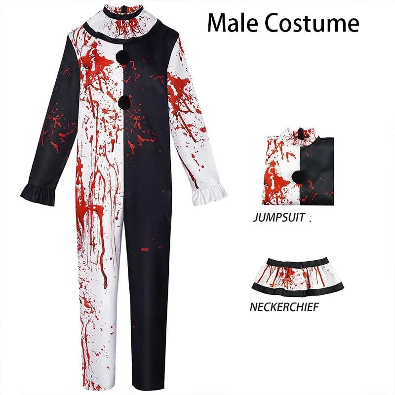 Men Halloween Costumes Art The Clown Cosplay Costume Movie Terrifierr 2 Bloody Jumpsuit Male Jumpsuit Horror Outfits