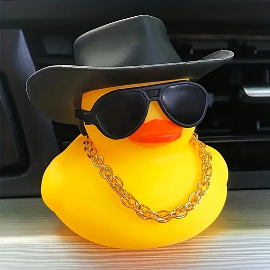 Duck Car Ornament with Cowboy Hat and Sunglasses Dashboard Decor