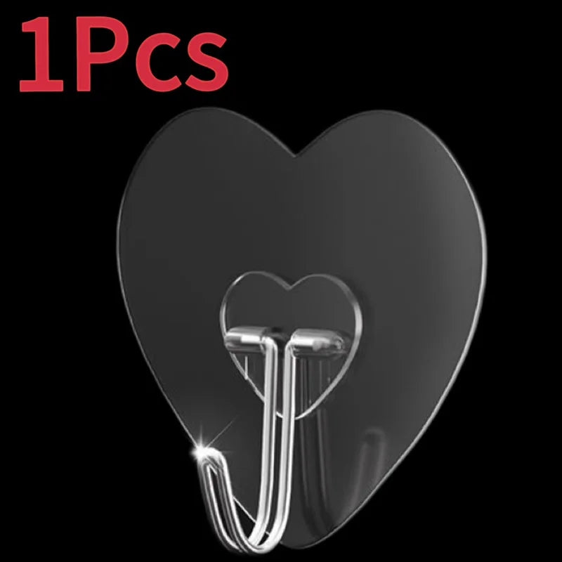 Heart Shape Transparent Hooks Self Adhesive Hanger