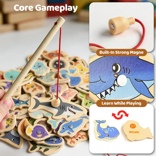Wooden Magnetic Fishing Game Marine Cognition Toy