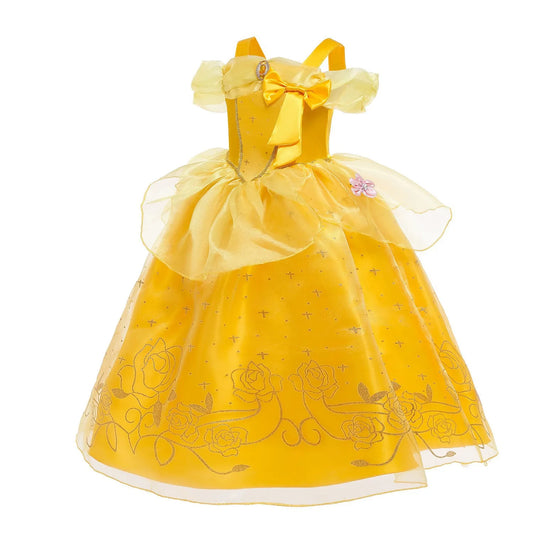 Yellow Princess Halloween Cosplay Dress Kids Carnival Gown