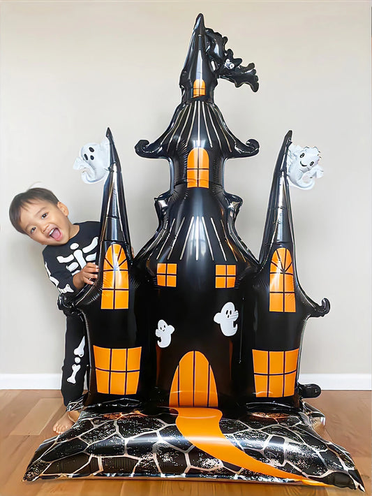 1pc Halloween 58-inch super-large haunted house castle standing aluminum foil balloon, horror Halloween, haunted house party