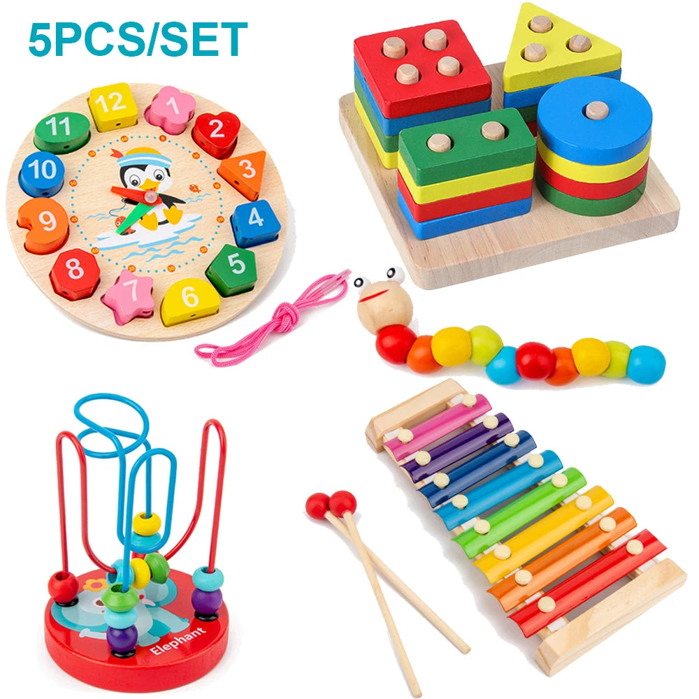Montessori Wooden Toy Set: Toddler Educational Learning Toys & Puzzles