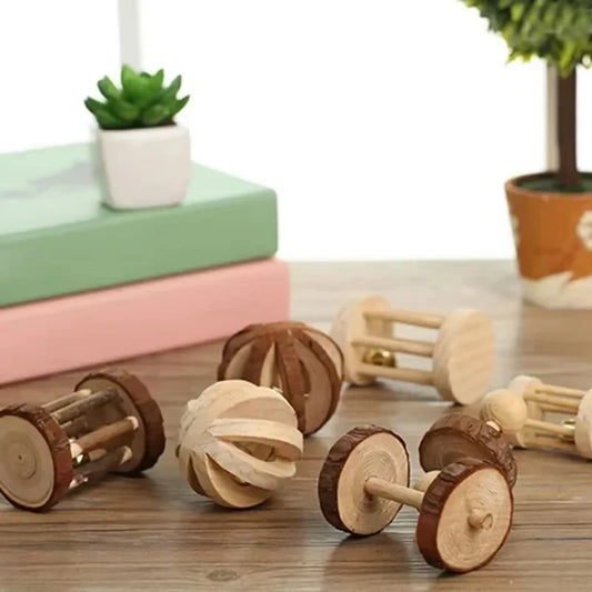 Natural Wooden Small Animal Chew Toys Rabbit Roller