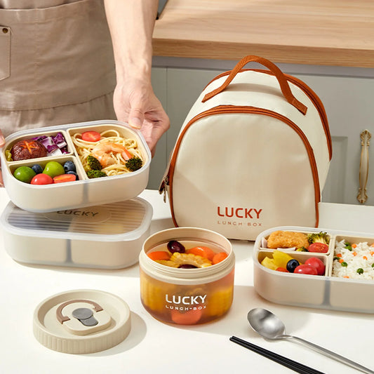 3 Grids Microwave Plastic Lunch Box Detachable Fruit Bento Box
