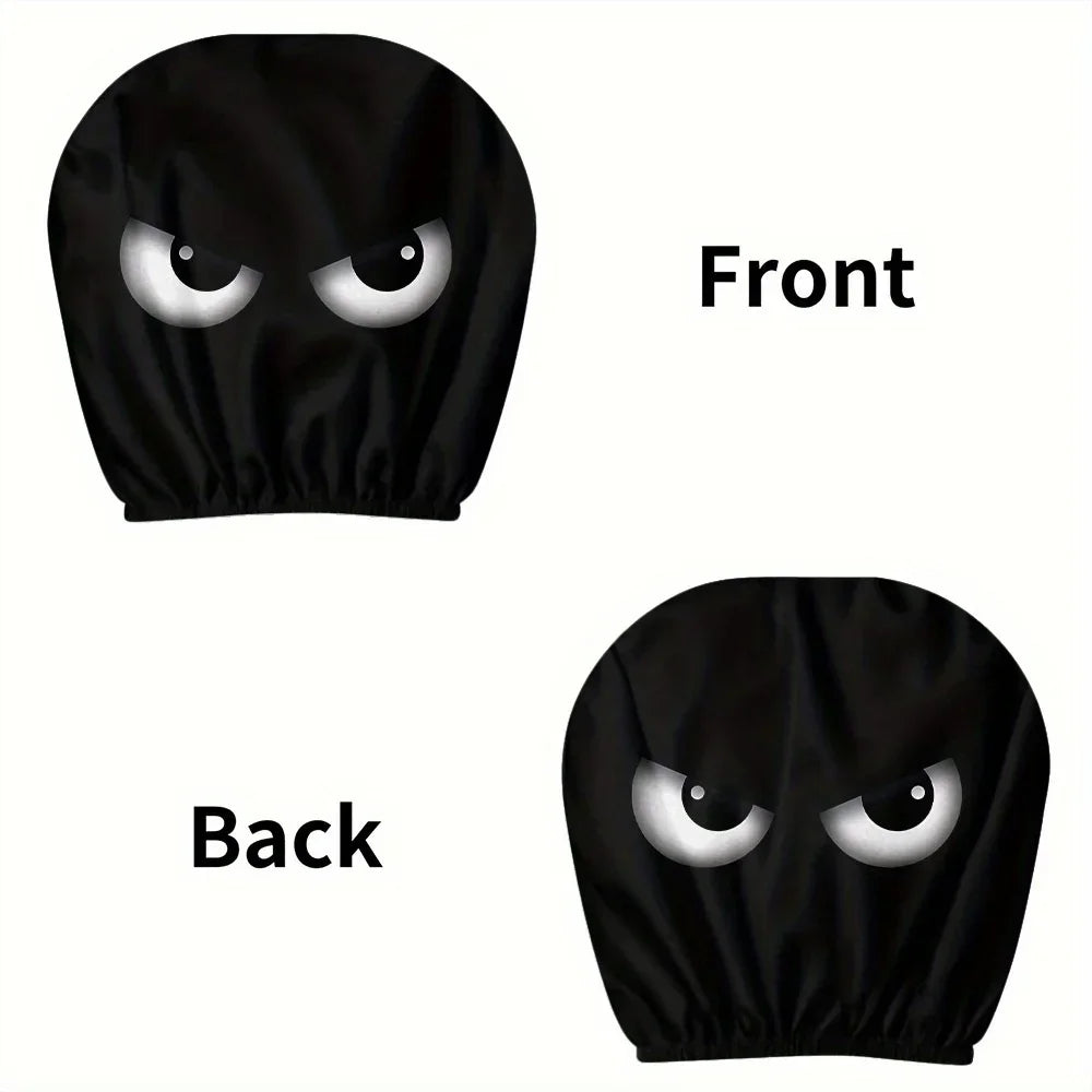 Funny Car Headrest Covers Slanted Eyes Auto Decor 2PCS