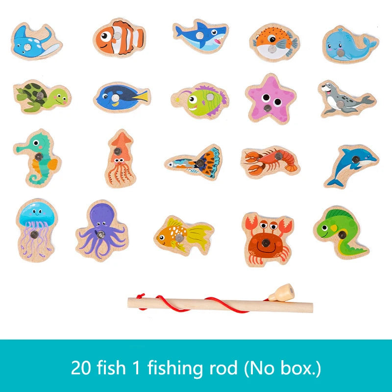 Wooden Magnetic Fishing Game Toy Marine Life Puzzle