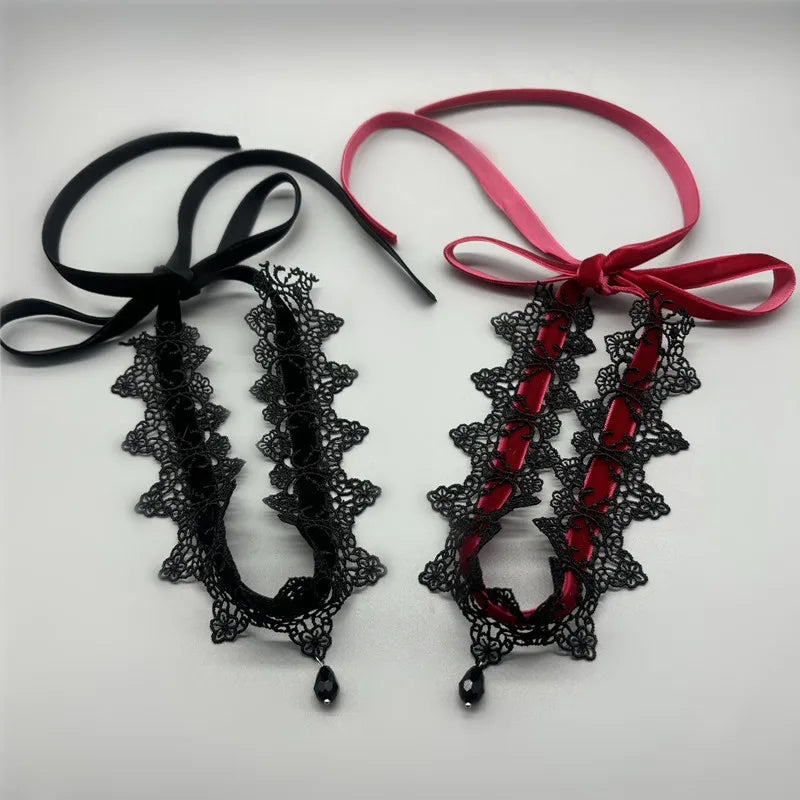 2026 New Sexy Lace Flower Necklace for Women Gothic Punk Velvet Collar Choker Black Waterdrop Pendent Necklace Strap Bow Jewelry