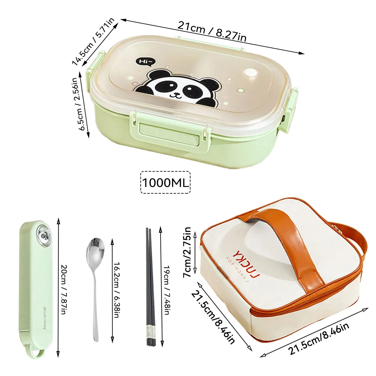 WORTHBUY Portable Plastic Lunch Box With Detachable 3-Compartments Cute Divided Food Container For Kids Students Microwave Safe