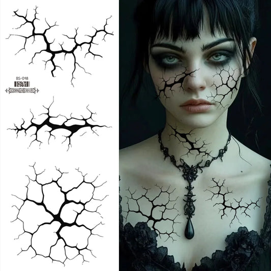 2 Sheets Large Black Lightning Line Temporary Tattoo Stickers Stylized Body Decals for Men Women Halloween Costume Party Decor