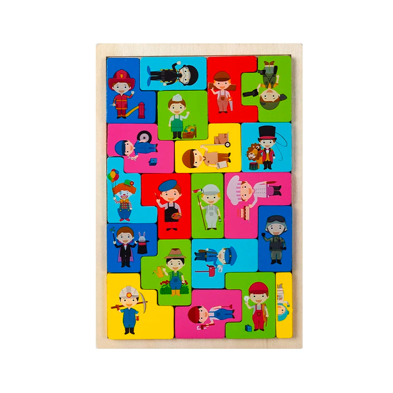 Wooden Russian Blocks Puzzle Animal Transportation Toy