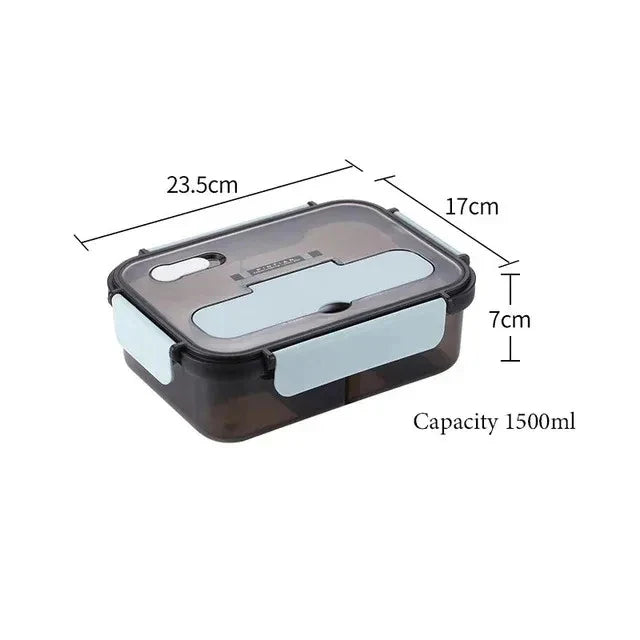 1500ml Portable Three Grid Lunch Box With Fork And Spoon Kids Students Adult Office Bento Box Microwave Food Storage Container