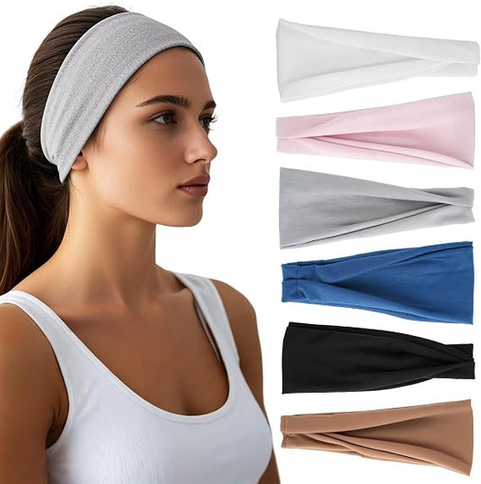 Women Wide Elastic Hair Bands 6 Pack Stretchy Sweatband