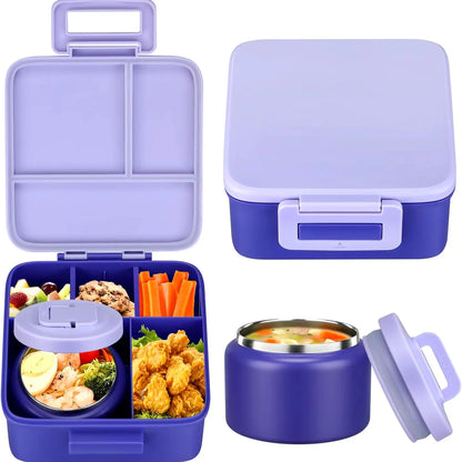 1 Set Bento Lunch Box for Kids with 8oz Insulated Vacuum Food Jar, Food Containers for School, Microwave & Dishwasher Safe