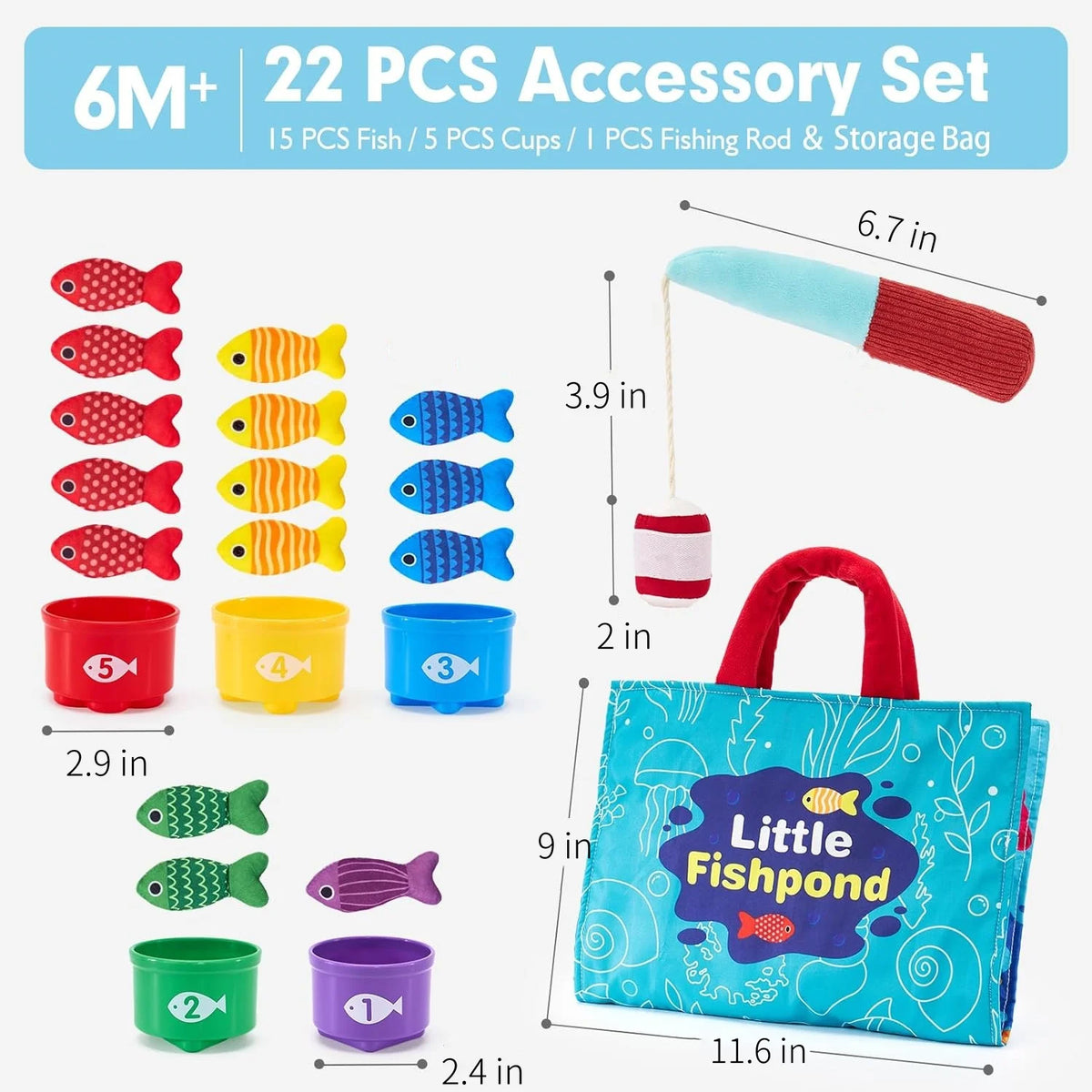 Toddler Cloth Fishing Game Color Sorting Math Toy Set