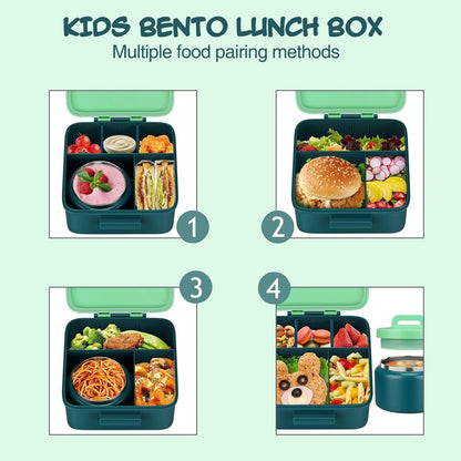 1 Set Bento Lunch Box for Kids with 8oz Insulated Vacuum Food Jar, Food Containers for School, Microwave & Dishwasher Safe