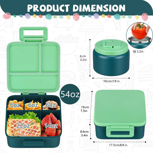 1 Set Bento Lunch Box for Kids with 8oz Insulated Vacuum Food Jar, Food Containers for School, Microwave & Dishwasher Safe