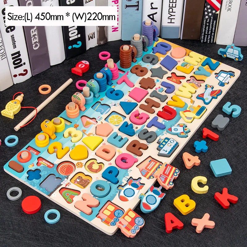 Wooden Montessori Math Fishing Board Shape Sorter Toy