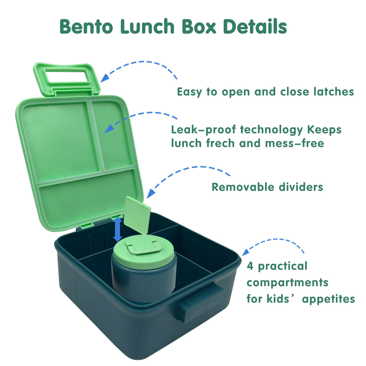 1 Set Bento Lunch Box for Kids with 8oz Insulated Vacuum Food Jar, Food Containers for School, Microwave & Dishwasher Safe