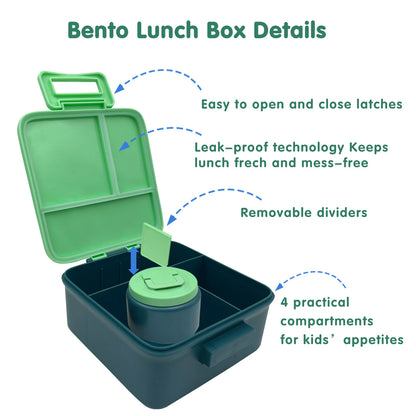 1 Set Bento Lunch Box for Kids with 8oz Insulated Vacuum Food Jar, Food Containers for School, Microwave & Dishwasher Safe