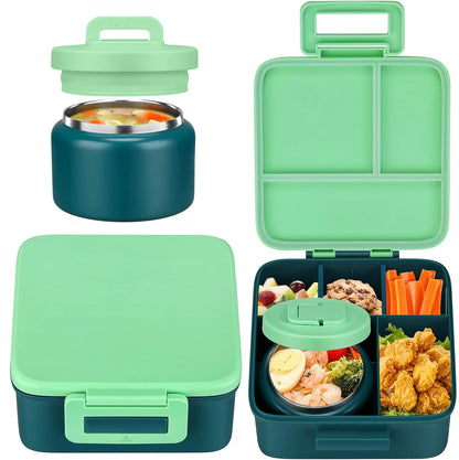 1 Set Bento Lunch Box for Kids with 8oz Insulated Vacuum Food Jar, Food Containers for School, Microwave & Dishwasher Safe