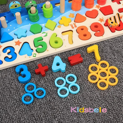 Wooden Montessori Math Fishing Board Shape Sorter Toy