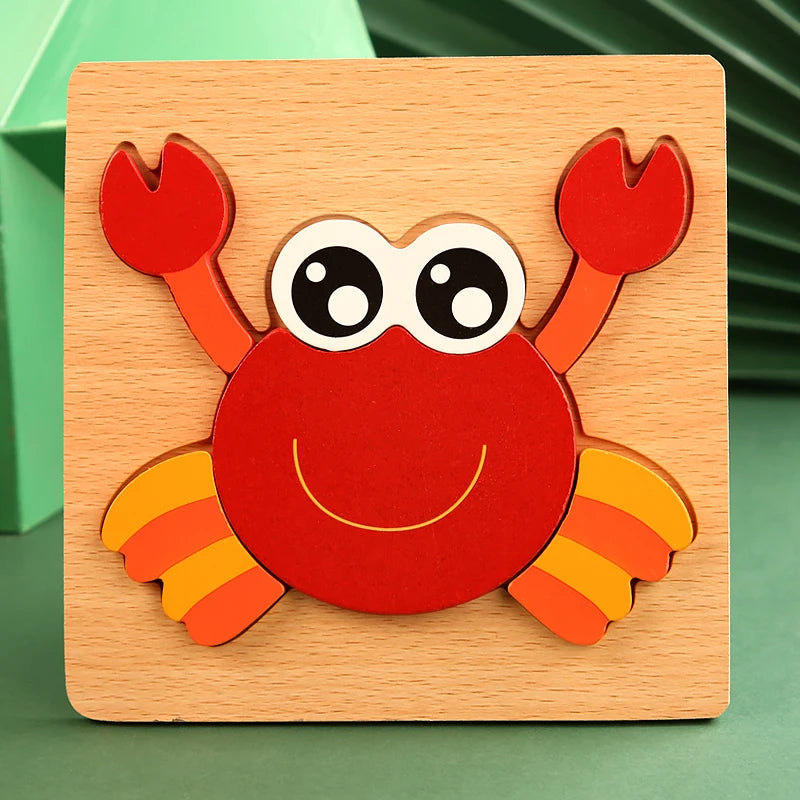 3D Wooden Animal Puzzle: Toddler Cartoon Jigsaw Early Learning Cognition Game
