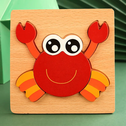 3D Wooden Animal Puzzle: Toddler Cartoon Jigsaw Early Learning Cognition Game