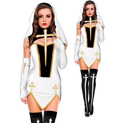 Sexy Lady Nun Superior Costume Carnival Halloween Church Religious Convent Cosplay Fancy Party Dress