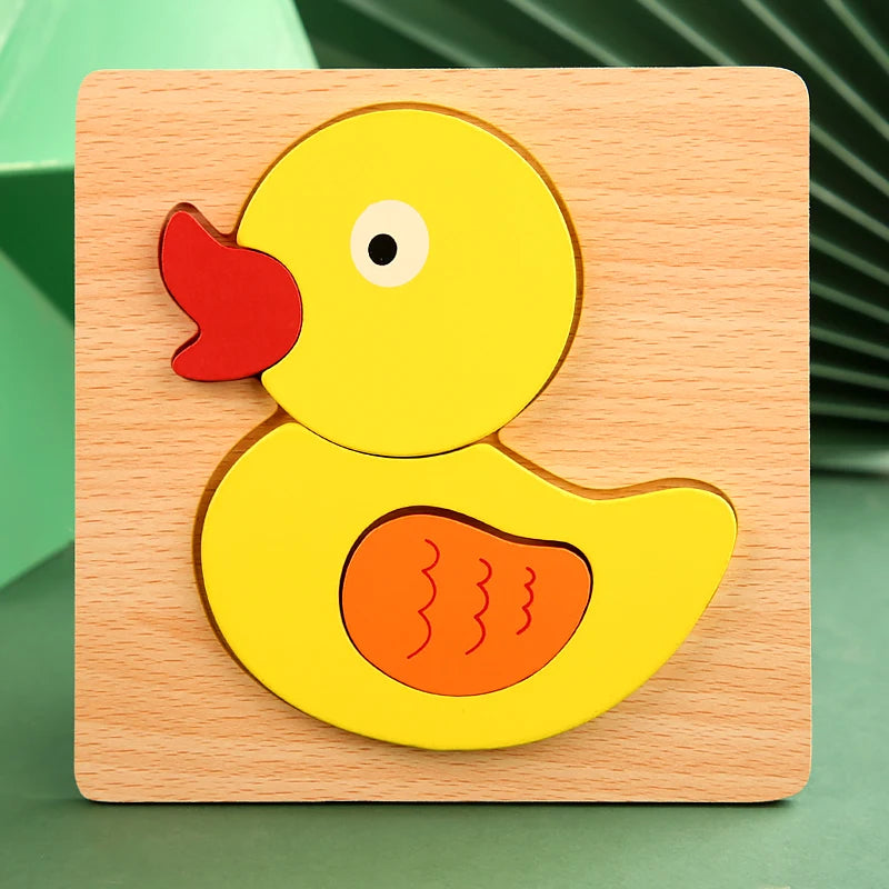 3D Wooden Animal Puzzle: Toddler Cartoon Jigsaw Early Learning Cognition Game