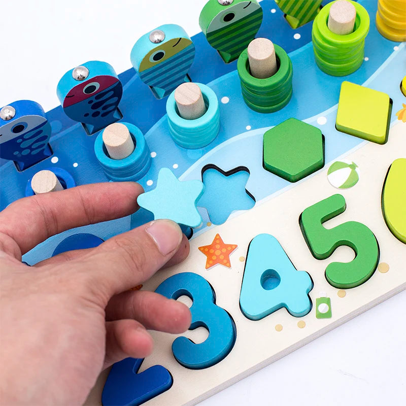 Wooden Montessori Math Fishing Board Digital Shape Sorter
