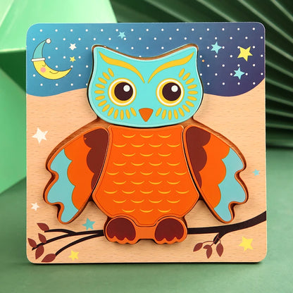 3D Wooden Animal Puzzle: Toddler Cartoon Jigsaw Early Learning Cognition Game